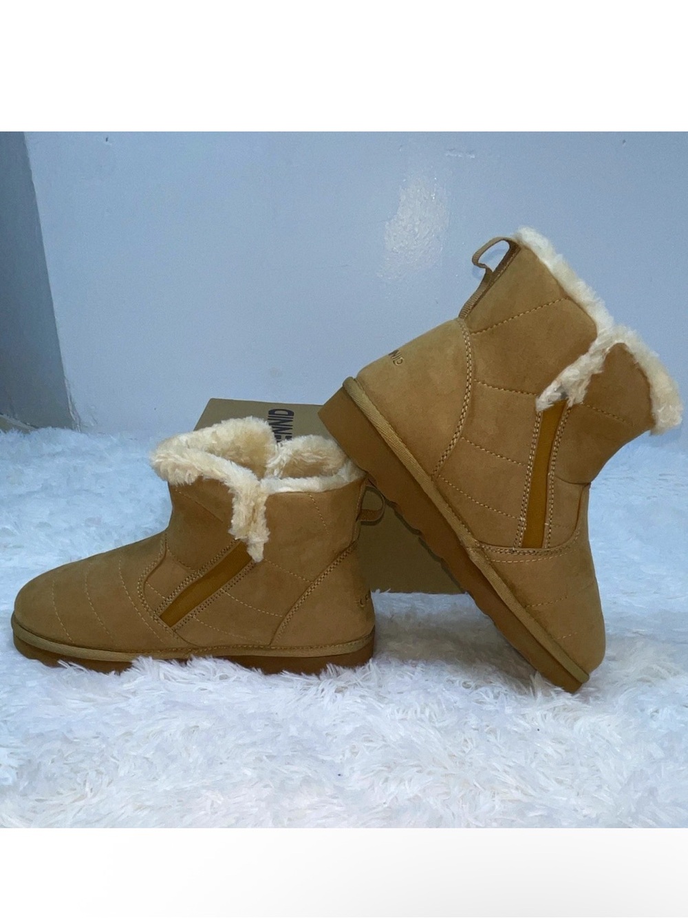 Cennid Women’s Faux-Suede Winter Ankle Boots with Faux-Shearling - Chestnut Sz 7